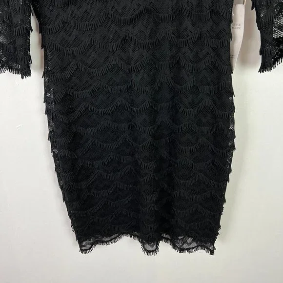 NWT Guess Black Kira Scalloped Eyelash Fringe Lace Dress LBD Size 10 NEW I991 - Picture 4 of 11